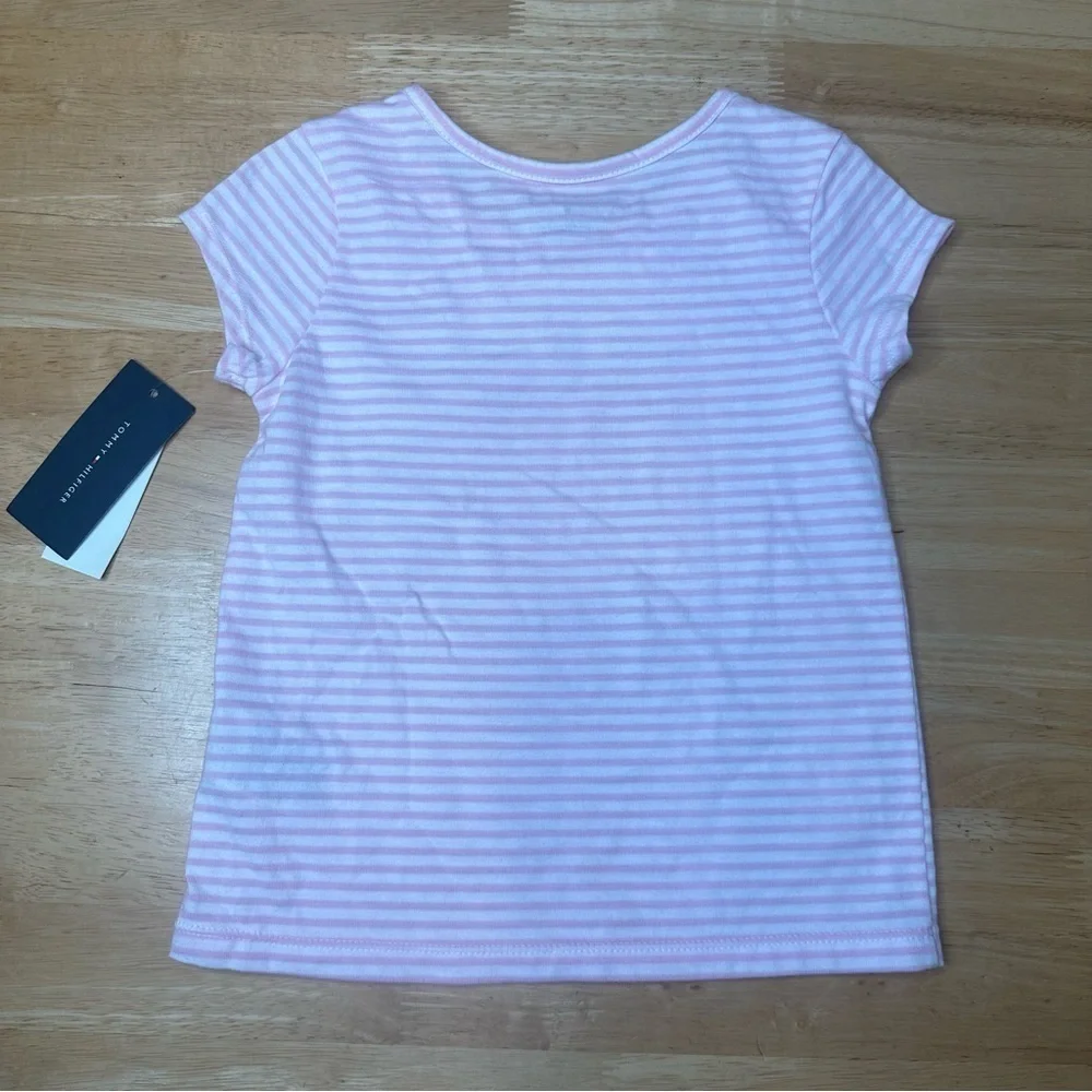 Tommy Hilfiger Girls Size 6 Pink And White Striped Tee NWT